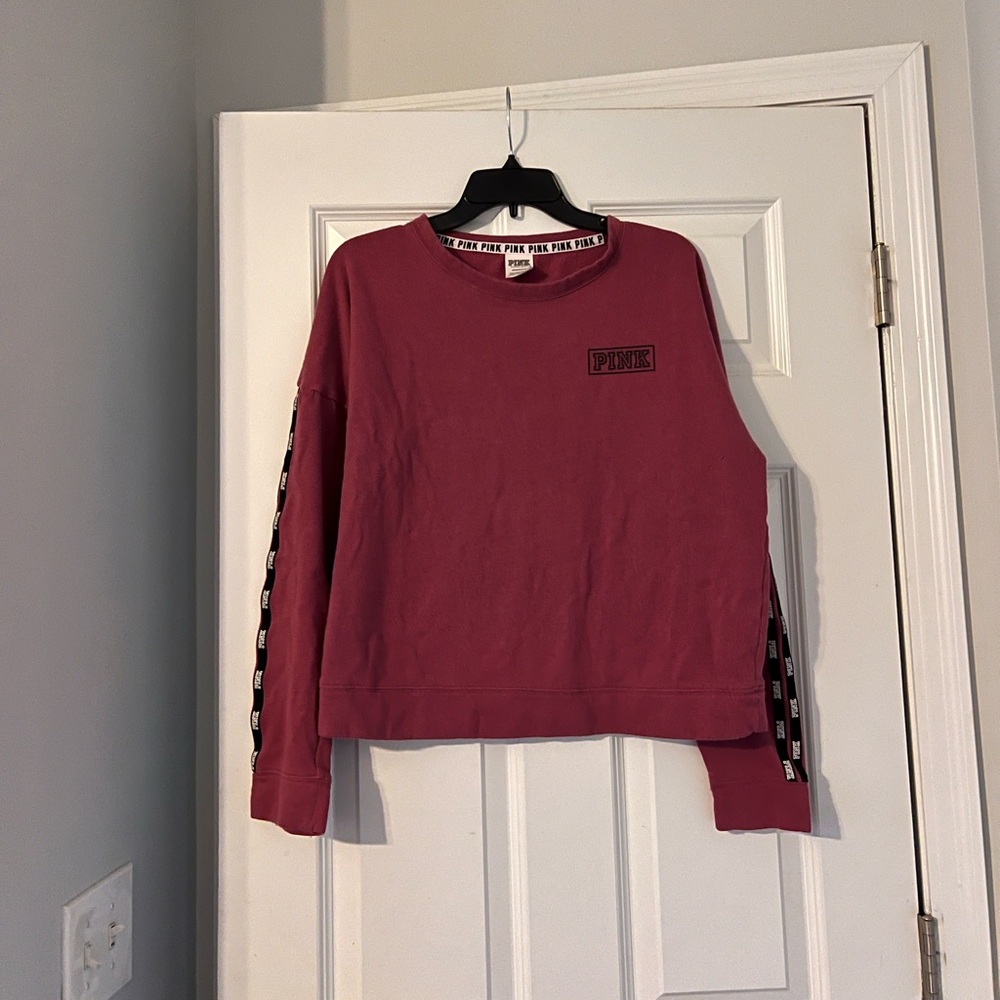 PINK Victoria's Secret Women's Sweatshirt Long Sleeve Pink-Plum Size Small